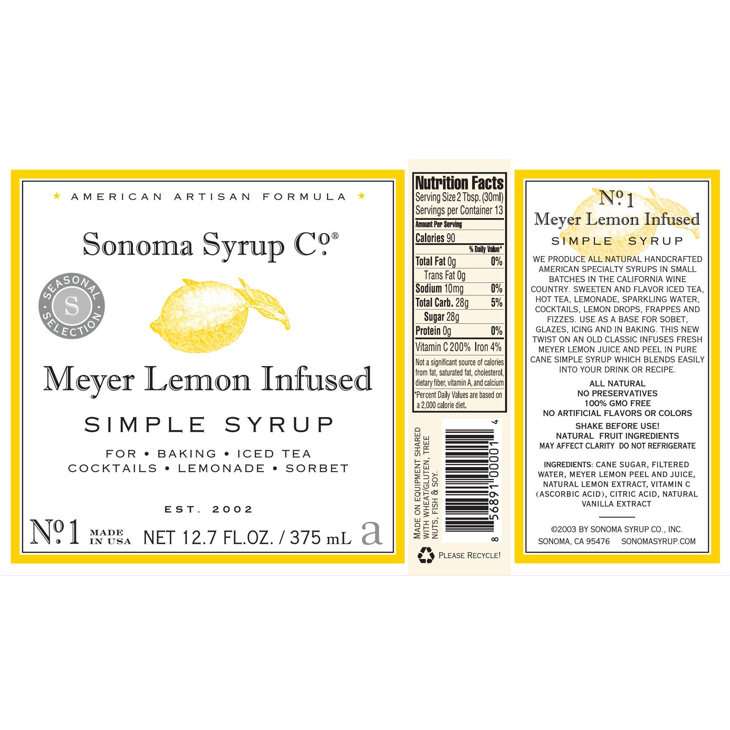 No. 1 Meyer Lemon Infused Simple Syrup - Sonoma Syrup Co.