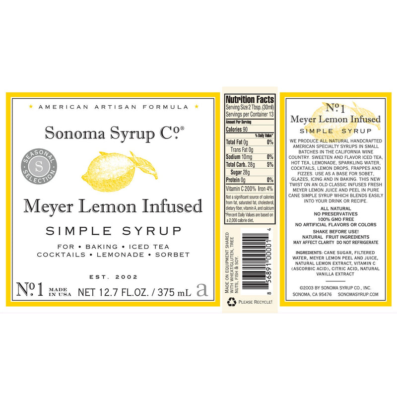 No. 1 Meyer Lemon Infused Simple Syrup - Sonoma Syrup Co.