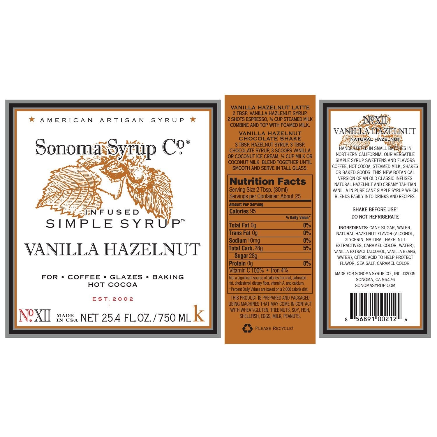 No. 12 Hazelnut Infused Simple Syrup - Sonoma Syrup Co.