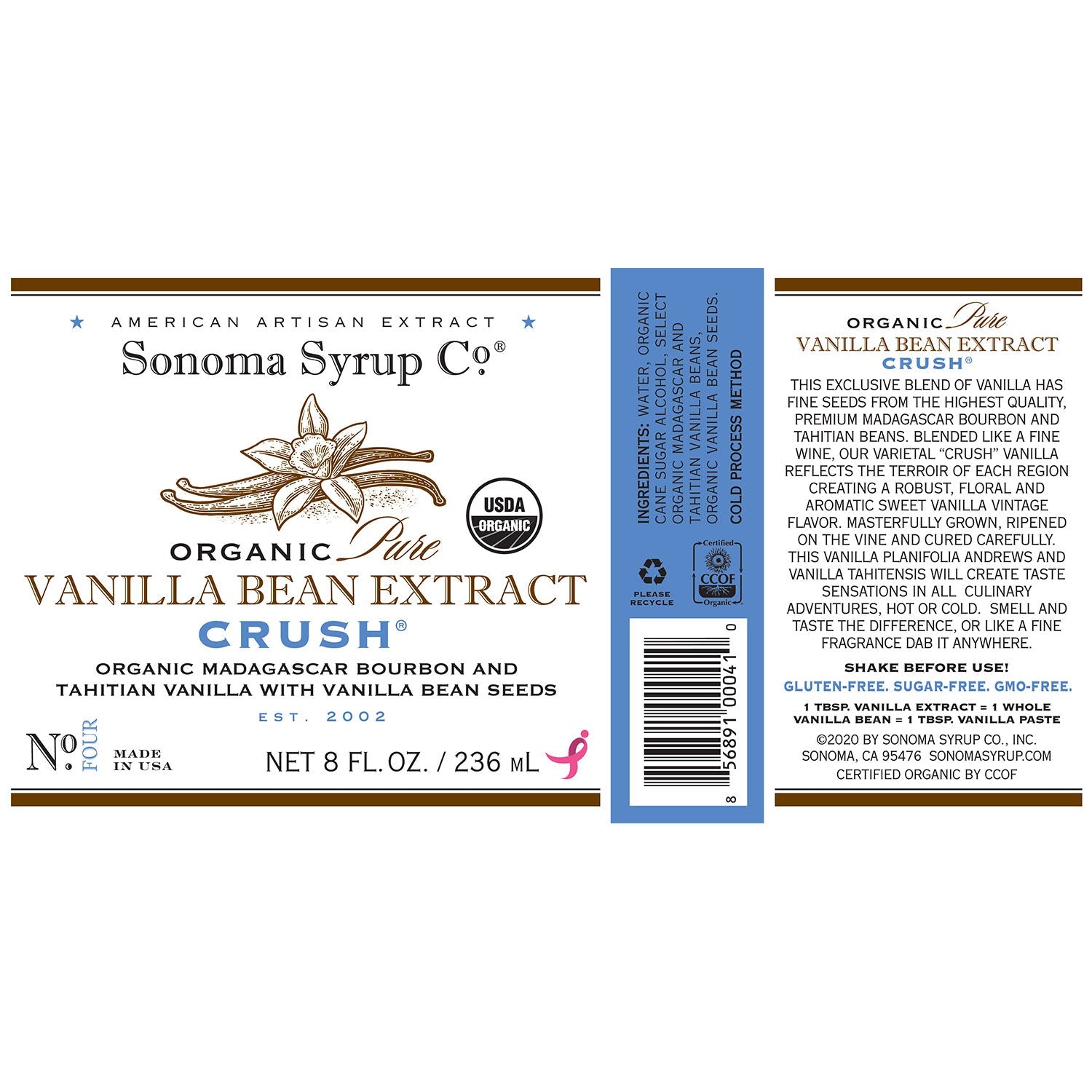 Organic Pure Vanilla Bean Extract “Crush®” - Sonoma Syrup Co.